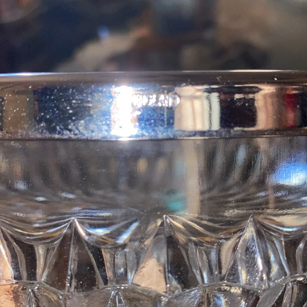 BX46 VINTAGE CRYSTAL Cut Candy Dish BOWL SILVER RIM England stamp